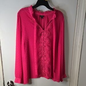 Torrid Size 2 Pink Tie Neck Blouse With Button Cuff Sleeves